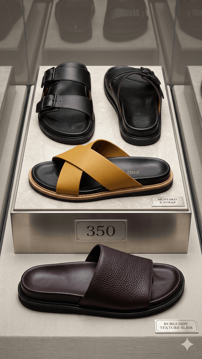 Mustard X-Strap & burgundy texture slide